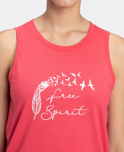 Super Combed Cotton Relaxed Fit Printed Racerback Styled Tank Top - Rogue Red