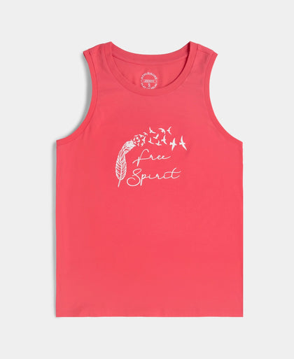 Super Combed Cotton Relaxed Fit Printed Racerback Styled Tank Top - Rogue Red