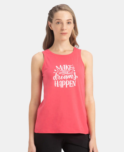 Super Combed Cotton Relaxed Fit Printed Racerback Styled Tank Top - Rogue Red