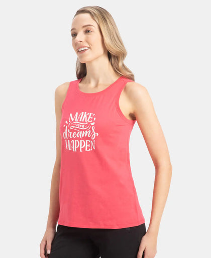 Super Combed Cotton Relaxed Fit Printed Racerback Styled Tank Top - Rogue Red