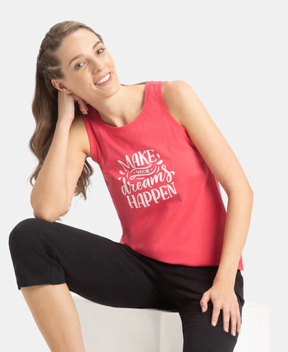 Super Combed Cotton Relaxed Fit Printed Racerback Styled Tank Top - Rogue Red