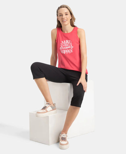 Super Combed Cotton Relaxed Fit Printed Racerback Styled Tank Top - Rogue Red