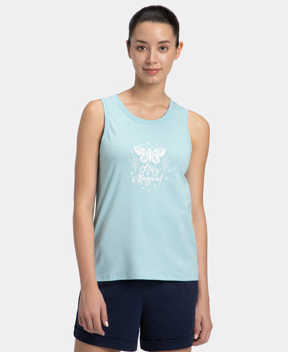 Super Combed Cotton Relaxed Fit Printed Racerback Styled Tank Top - Sea Angel
