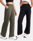 Pack of 2 Super Combed Cotton Rich Straight Fit Wide Leg Pants - Deep Depths & Black