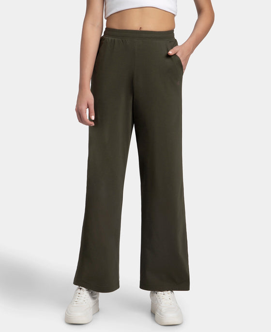 Super Combed Cotton Rich Relaxed Fit Wide Leg Pants with Side Pockets - Mocha main image 0