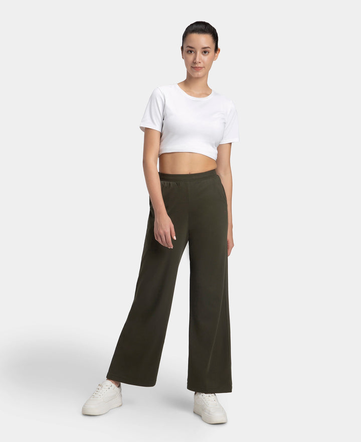 Super Combed Cotton Rich Relaxed Fit Wide Leg Pants with Side Pockets - Mocha main image 1