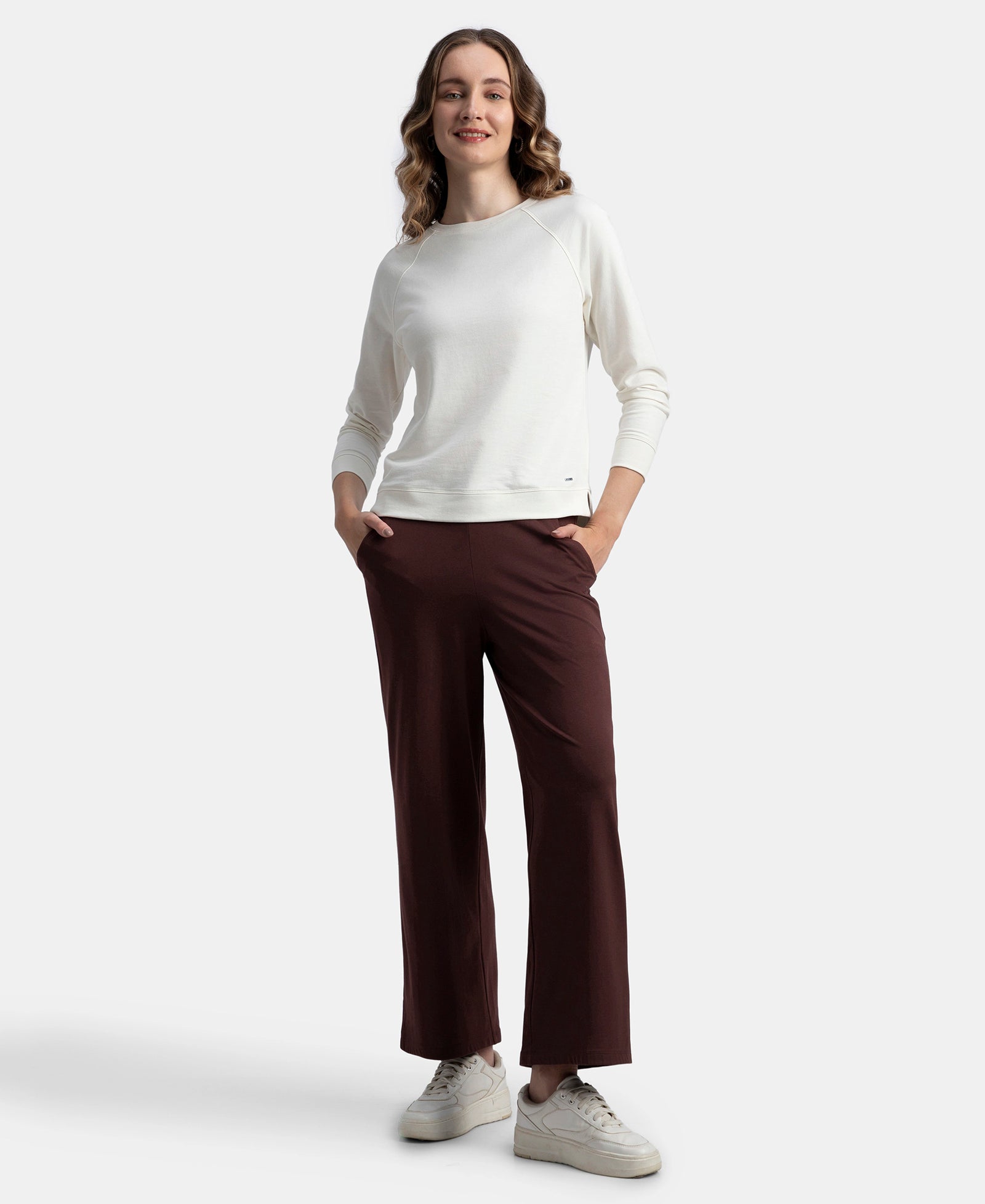 Super Combed Cotton Rich Straight Fit Wide Leg Pants - Puce