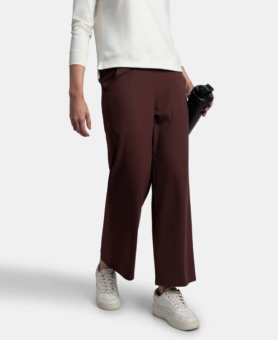 Super Combed Cotton Rich Straight Fit Wide Leg Pants - Puce