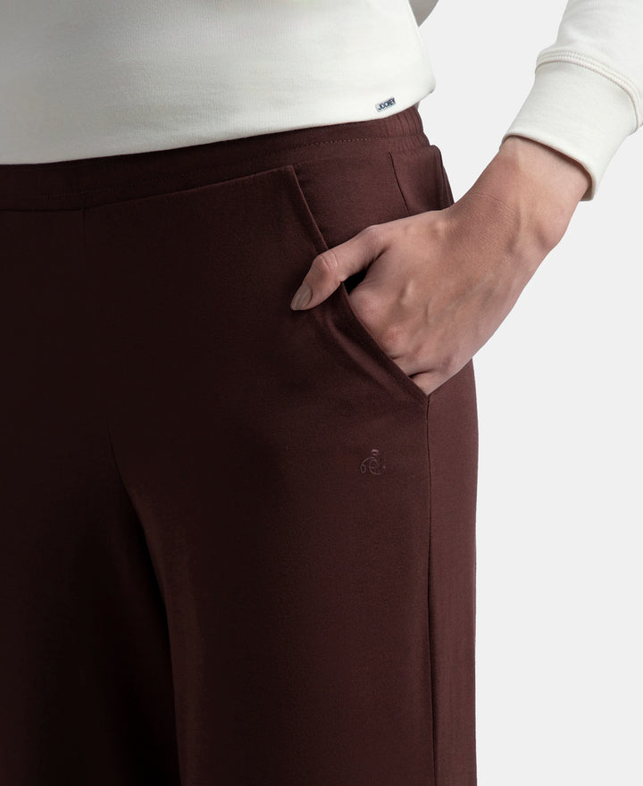 Super Combed Cotton Rich Straight Fit Wide Leg Pants - Puce