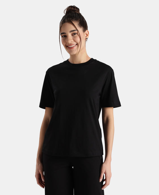 Super Combed Cotton Rich Oversized T-Shirt with Side Slits - Black