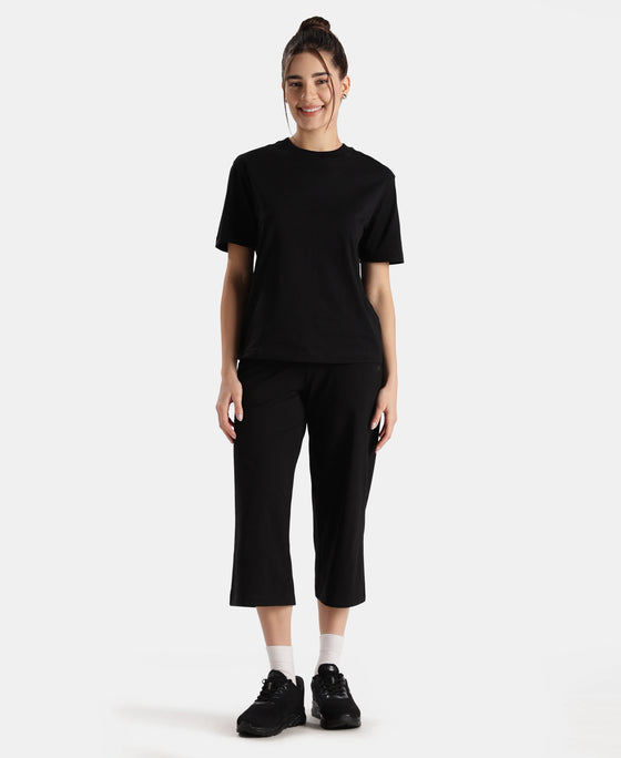 Super Combed Cotton Rich Oversized T-Shirt with Side Slits - Black