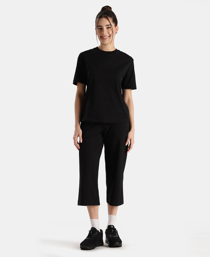 Super Combed Cotton Rich Oversized T-Shirt with Side Slits - Black