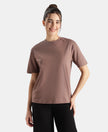 Super Combed Cotton Rich Oversized T-Shirt with Side Slits - Deep Taupe