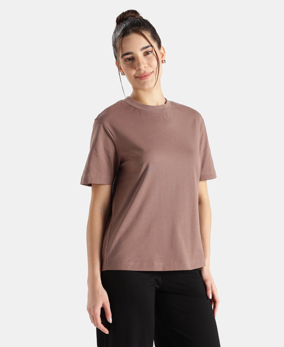 Super Combed Cotton Rich Oversized T-Shirt with Side Slits - Deep Taupe