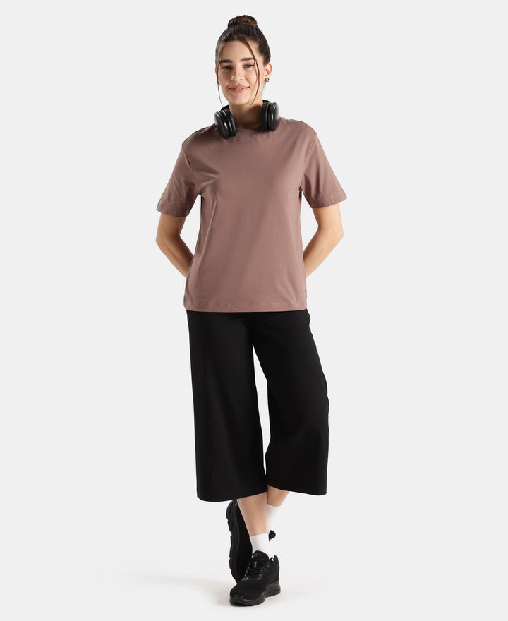Super Combed Cotton Rich Oversized T-Shirt with Side Slits - Deep Taupe