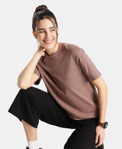 Super Combed Cotton Rich Oversized T-Shirt with Side Slits - Deep Taupe