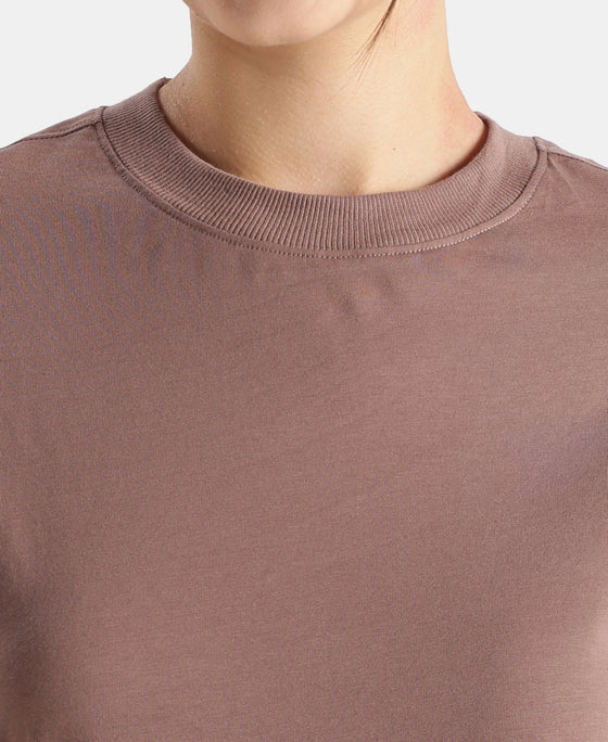 Super Combed Cotton Rich Oversized T-Shirt with Side Slits - Deep Taupe