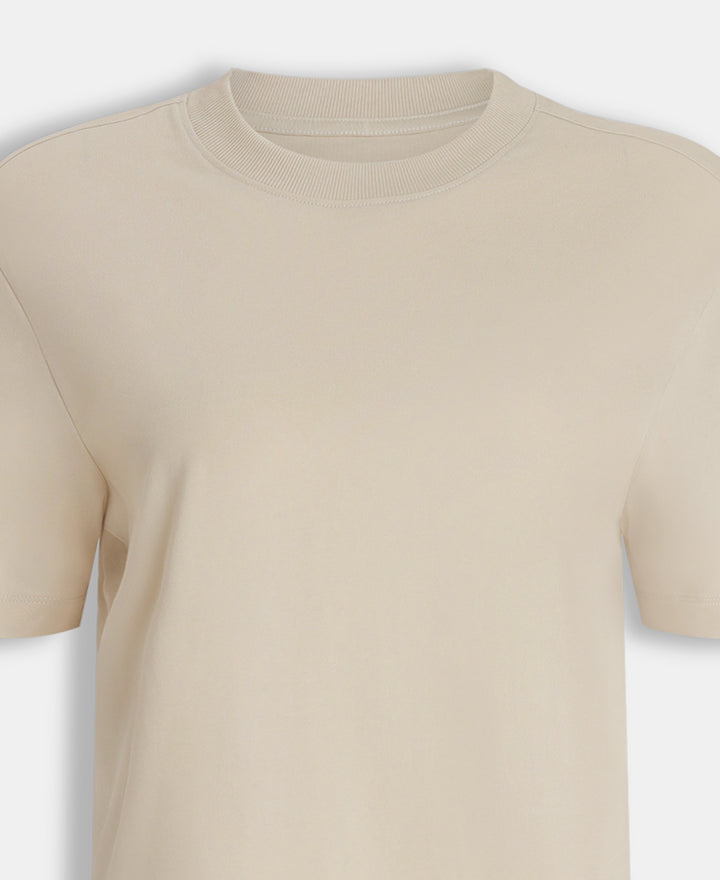 Super Combed Cotton Rich Oversized T-Shirt with Side Slits - French Oak