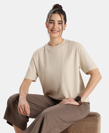 Super Combed Cotton Rich Oversized T-Shirt with Side Slits - French Oak