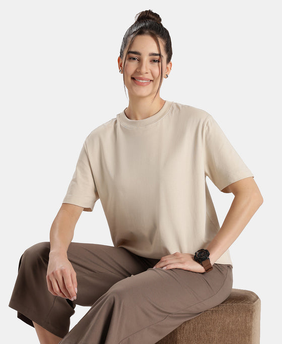 Super Combed Cotton Rich Oversized T-Shirt with Side Slits - French Oak