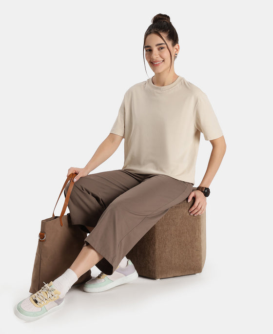 Super Combed Cotton Rich Oversized T-Shirt with Side Slits - French Oak