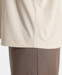 Super Combed Cotton Rich Oversized T-Shirt with Side Slits - French Oak