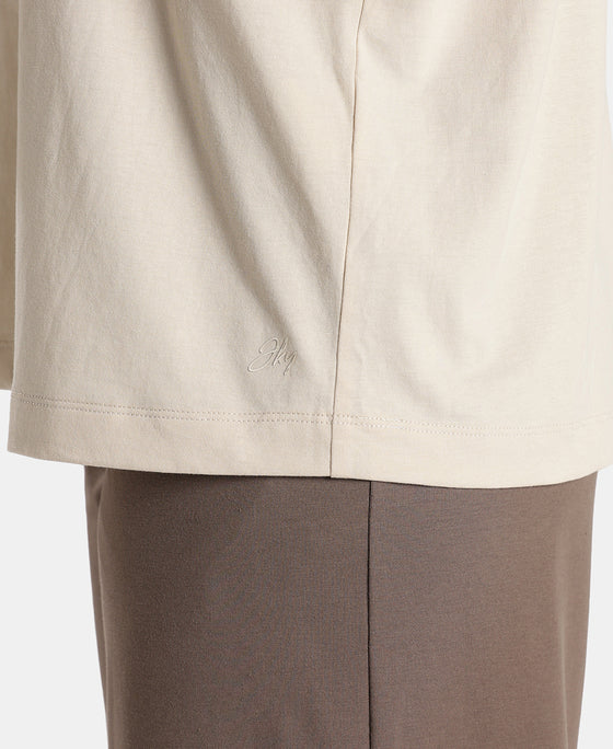 Super Combed Cotton Rich Oversized T-Shirt with Side Slits - French Oak