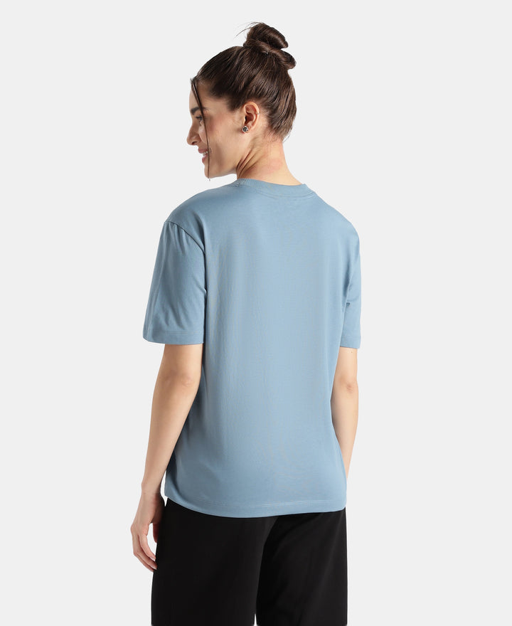 Super Combed Cotton Rich Oversized T-Shirt with Side Slits - Provincial Blue