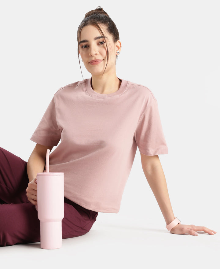 Super Combed Cotton Rich Oversized T-Shirt with Side Slits - Woodrose