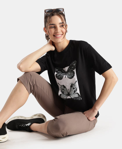 Super Combed Cotton Rich Oversized Printed T-Shirt - Black