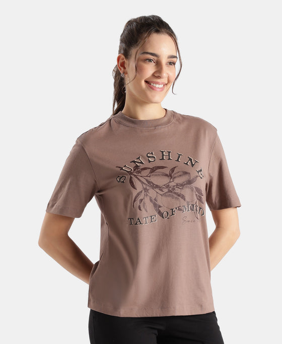 Super Combed Cotton Rich Oversized Printed T-Shirt - Deep Taupe