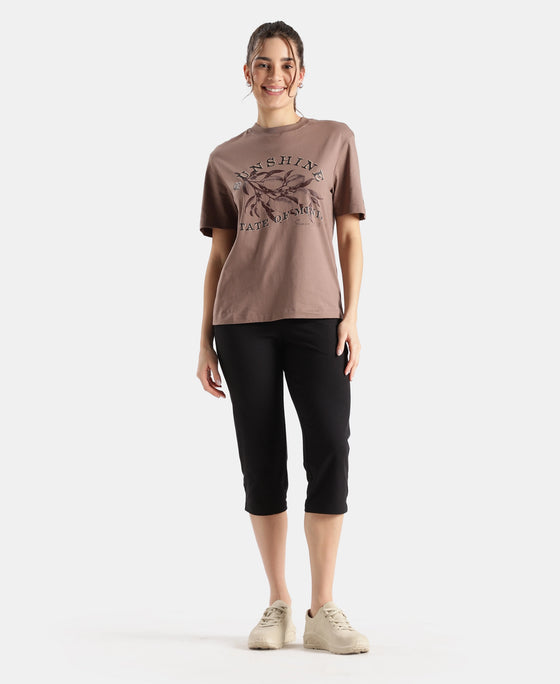 Super Combed Cotton Rich Oversized Printed T-Shirt - Deep Taupe