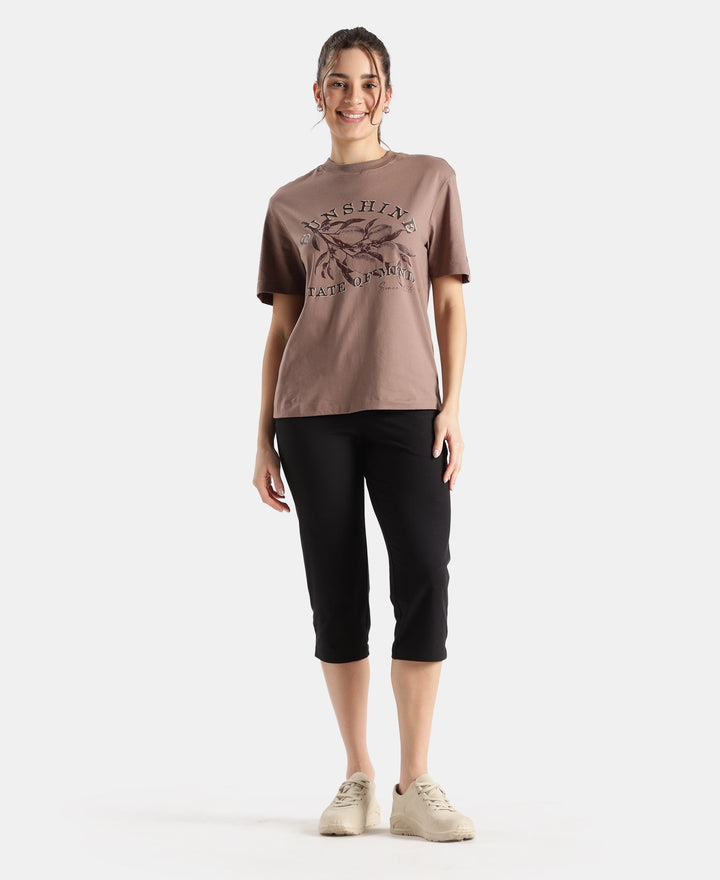 Super Combed Cotton Rich Oversized Printed T-Shirt - Deep Taupe