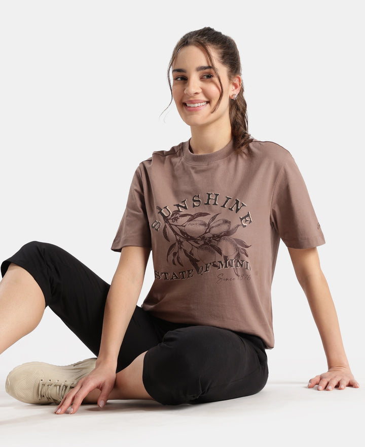 Super Combed Cotton Rich Oversized Printed T-Shirt - Deep Taupe