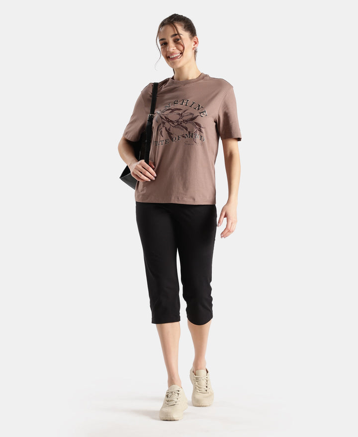 Super Combed Cotton Rich Oversized Printed T-Shirt - Deep Taupe