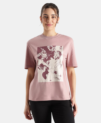 Super Combed Cotton Rich Oversized Printed T-Shirt - Wood Rose