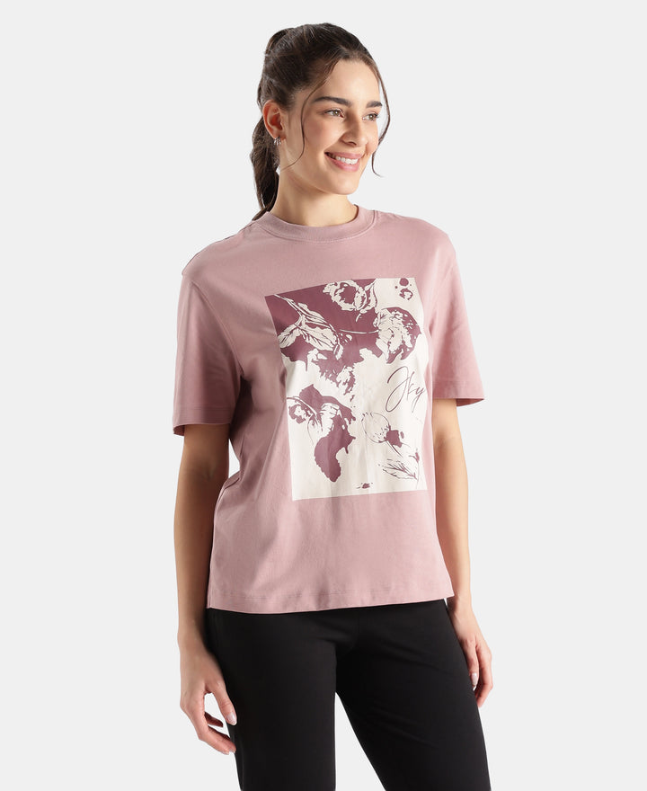 Super Combed Cotton Rich Oversized Printed T-Shirt - Wood Rose