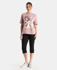 Super Combed Cotton Rich Oversized Printed T-Shirt - Wood Rose