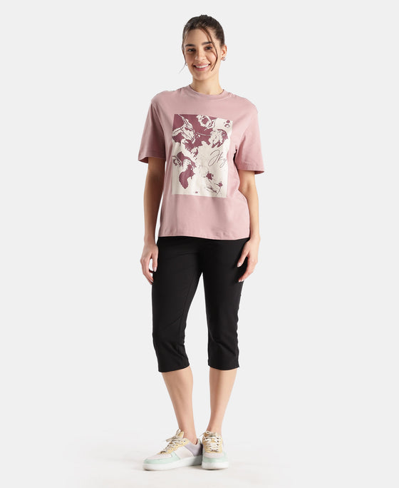Super Combed Cotton Rich Oversized Printed T-Shirt - Wood Rose