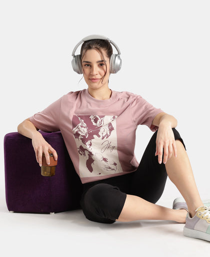 Super Combed Cotton Rich Oversized Printed T-Shirt - Wood Rose