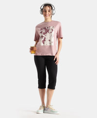 Super Combed Cotton Rich Oversized Printed T-Shirt - Wood Rose