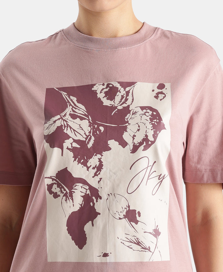 Super Combed Cotton Rich Oversized Printed T-Shirt - Wood Rose