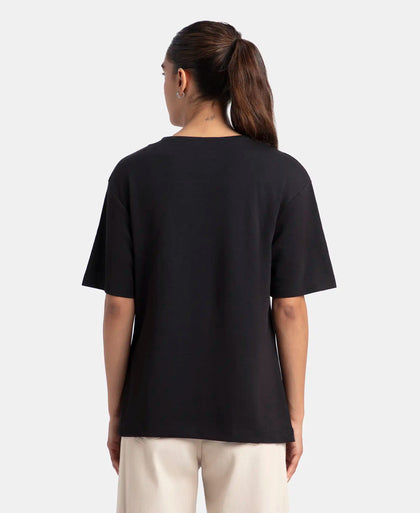 Polyester Cotton Oversized Fit Solid T-Shirt with StayFresh Treatment - Black