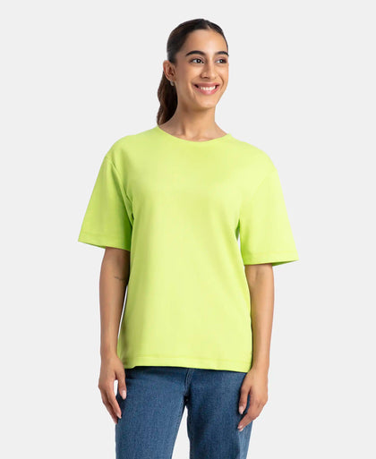 Polyester Cotton Oversized Fit Solid T-Shirt with StayFresh Treatment - Green Glow
