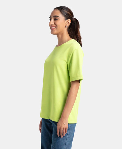 Polyester Cotton Oversized Fit Solid T-Shirt with StayFresh Treatment - Green Glow