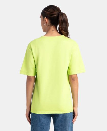 Polyester Cotton Oversized Fit Solid T-Shirt with StayFresh Treatment - Green Glow