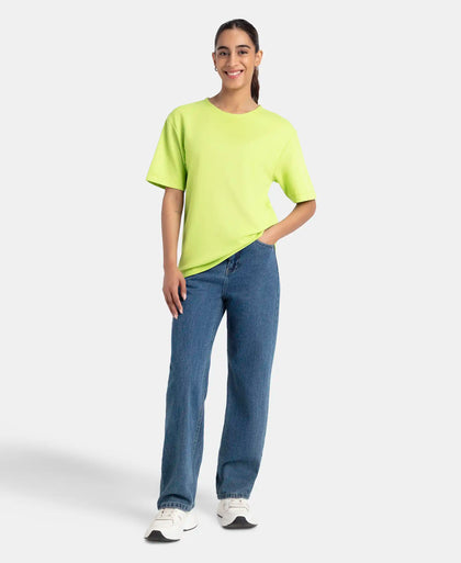 Polyester Cotton Oversized Fit Solid T-Shirt with StayFresh Treatment - Green Glow