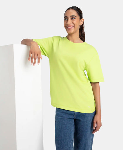 Polyester Cotton Oversized Fit Solid T-Shirt with StayFresh Treatment - Green Glow