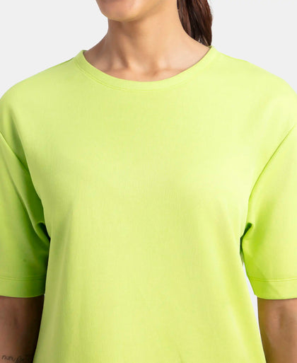 Polyester Cotton Oversized Fit Solid T-Shirt with StayFresh Treatment - Green Glow