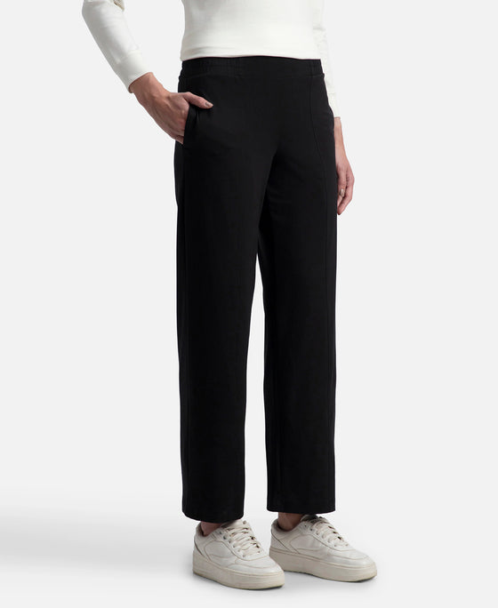 Super Combed Cotton Rich Relaxed Fit Wide Leg Pants with Side Pockets - Black